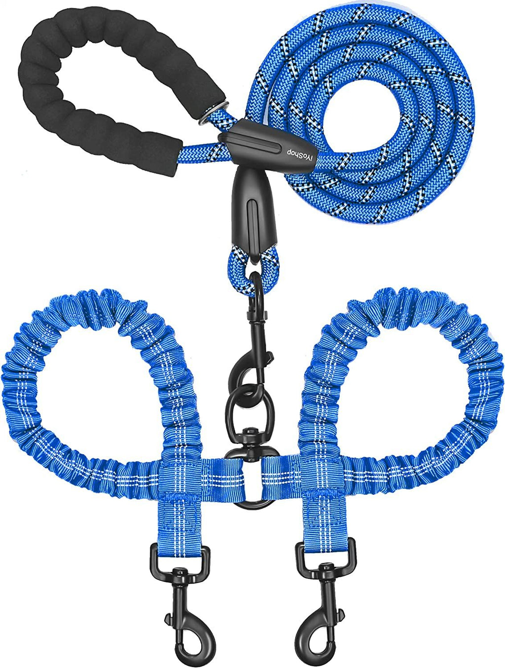 Dual Dog Leash with 360 Swivel No Tangle Shock Absorbing Bungee