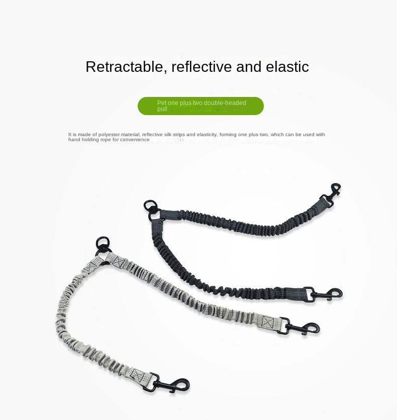 Pet Dog Double Leashes - No Tangle Dog Leash Coupler; Comfortable Shock Absorbing Reflective Bungee Lead for Nighttime Safety; Dual Dog Training Leash
