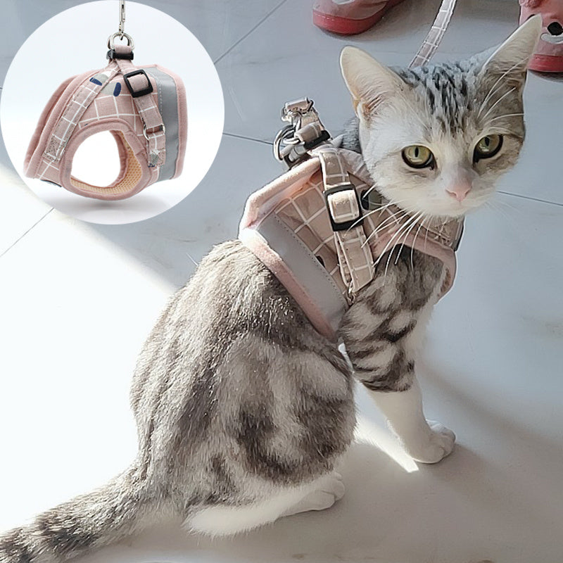 Fashion Plaid Cat Harness and Leash Set Mesh Pet Harness Accessories
