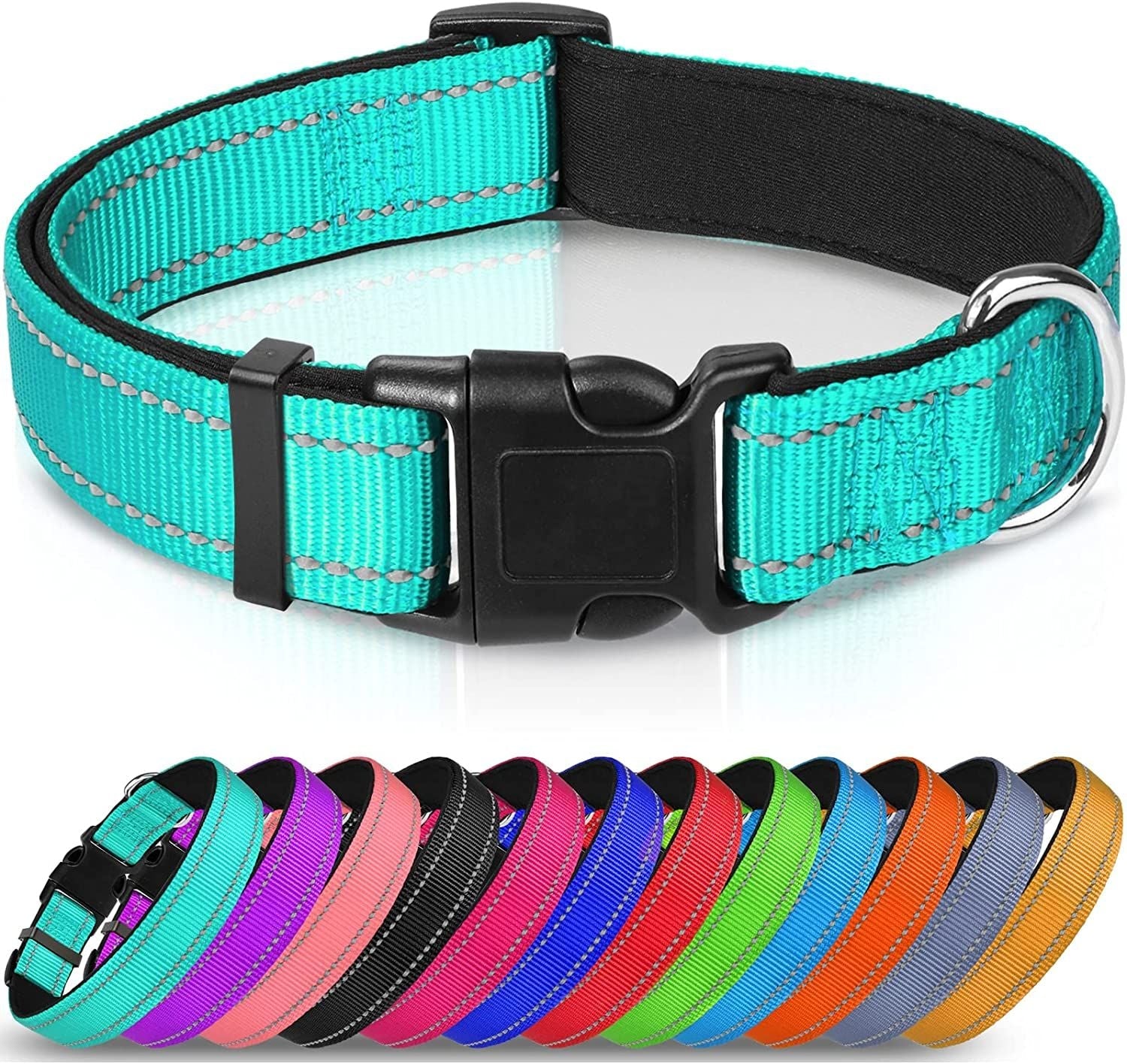 Reflective Soft Neoprene Padded Breathable Nylon Dog Collar Adjustable