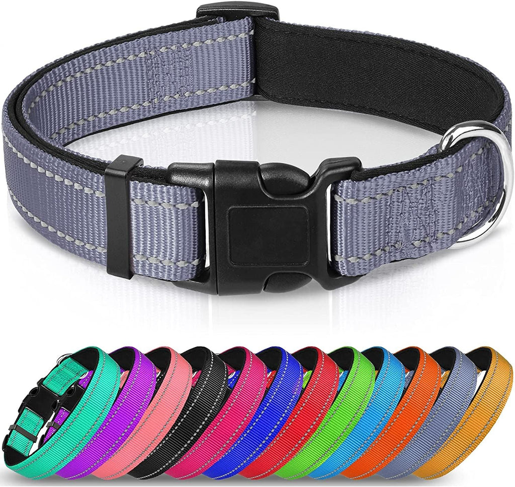 Reflective Soft Neoprene Padded Breathable Nylon Dog Collar Adjustable