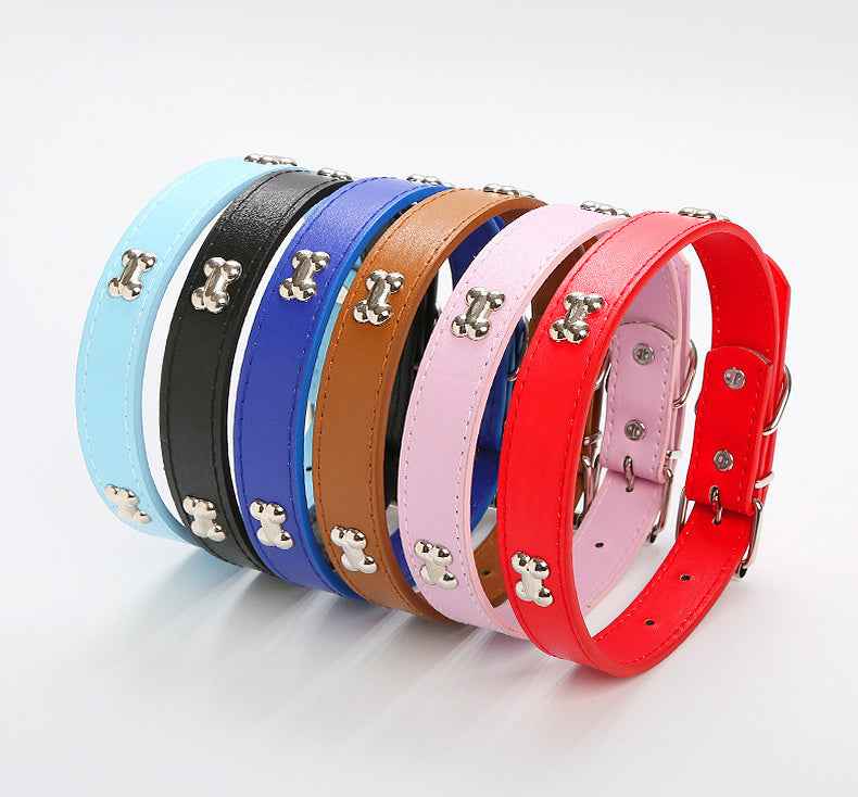 Pet Bones Adjustable PU Dog and Cat Collar Jewelry
