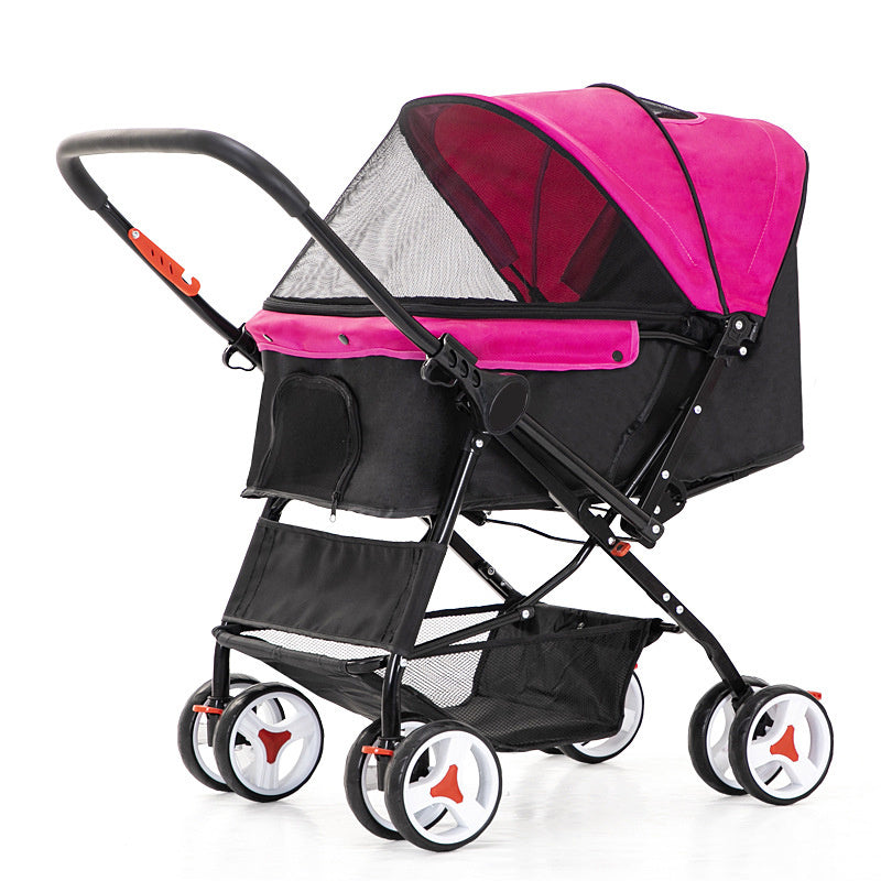Four Wheel Folding Pet Stroller Jogger Travel Carrier Adjustable Canopy Storage Brake Mesh Window
