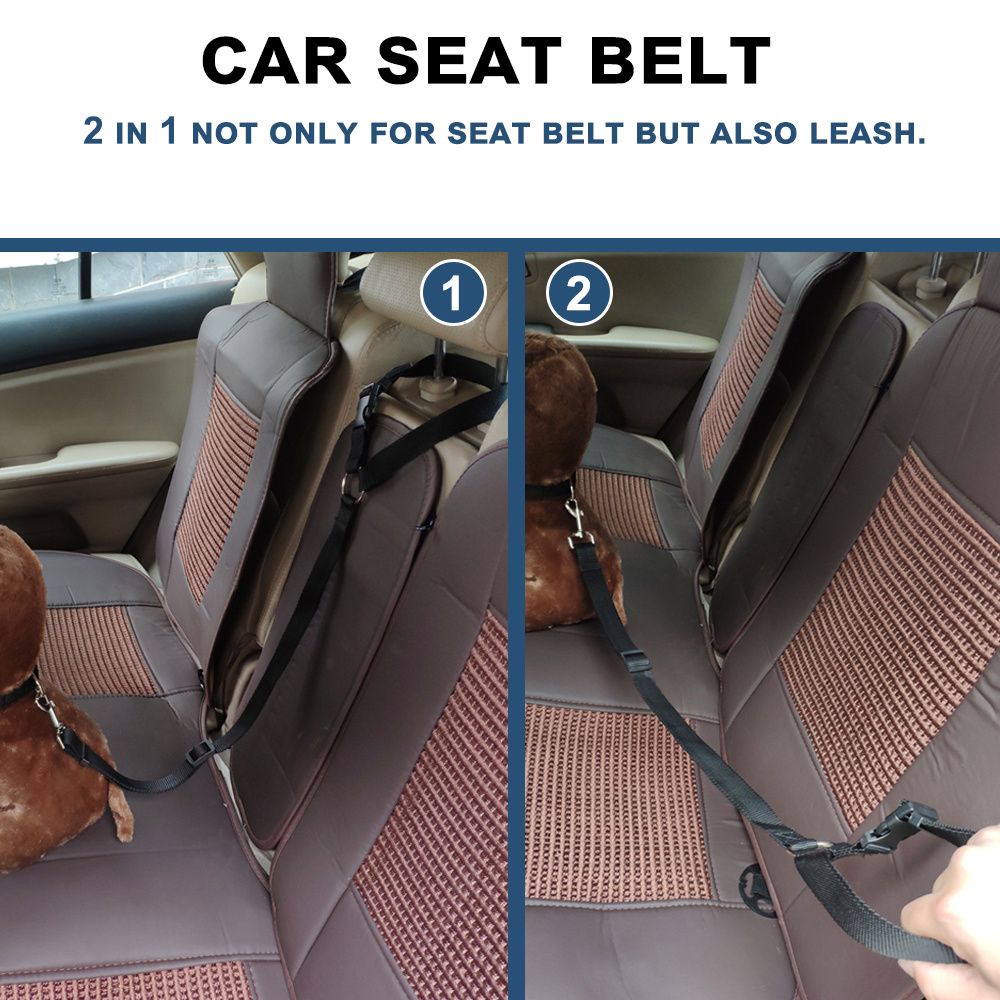 2 In 1 Pet Car Seat Belt Nylon Lead Leash Backseat Safety Belt Adjustable For Dog