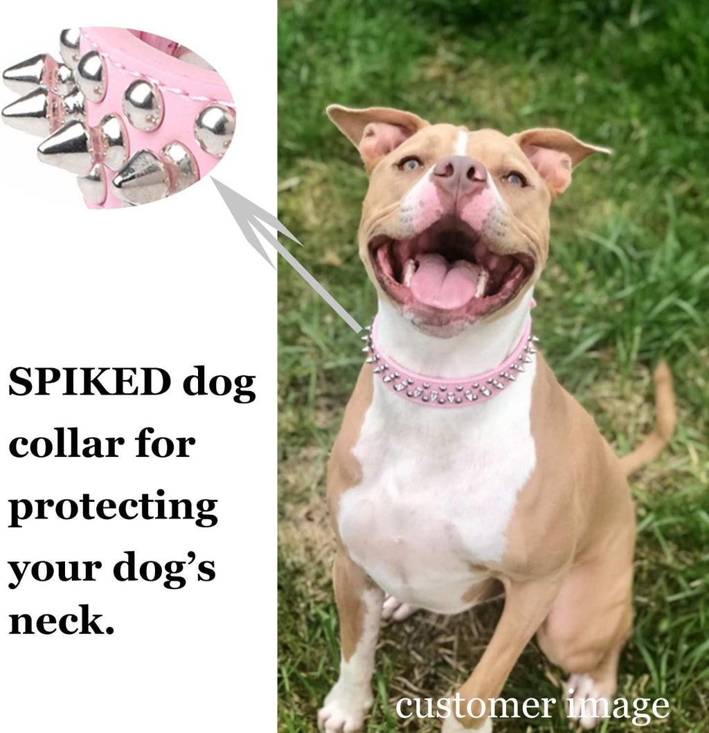 Adjustable Microfiber Leather Spiked Studded Dog Collar with a Squeaky Ball Gift