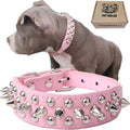 Adjustable Microfiber Leather Spiked Studded Dog Collar with a Squeaky Ball Gift