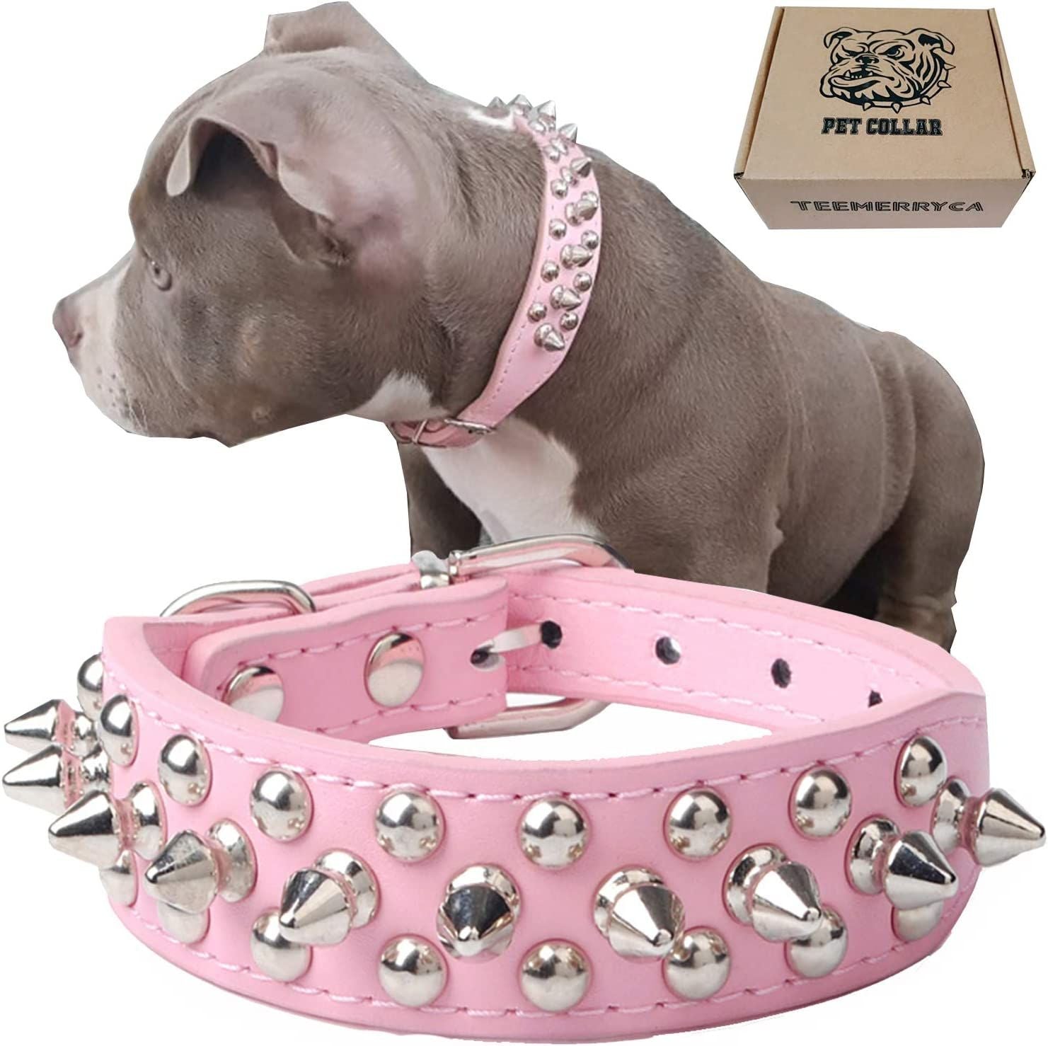 Adjustable Microfiber Leather Spiked Studded Dog Collar with a Squeaky Ball Gift