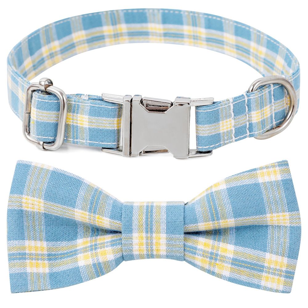 Plaid Dog Collar with Bow Gift Adjustable Soft and Comfy Bowtie Collars
