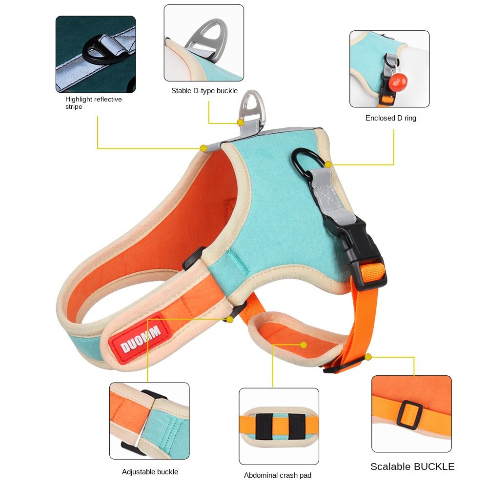 Suede Dog Harness and Leash Set - Reflective Saddle Vest Style Chest Strap Wholesale