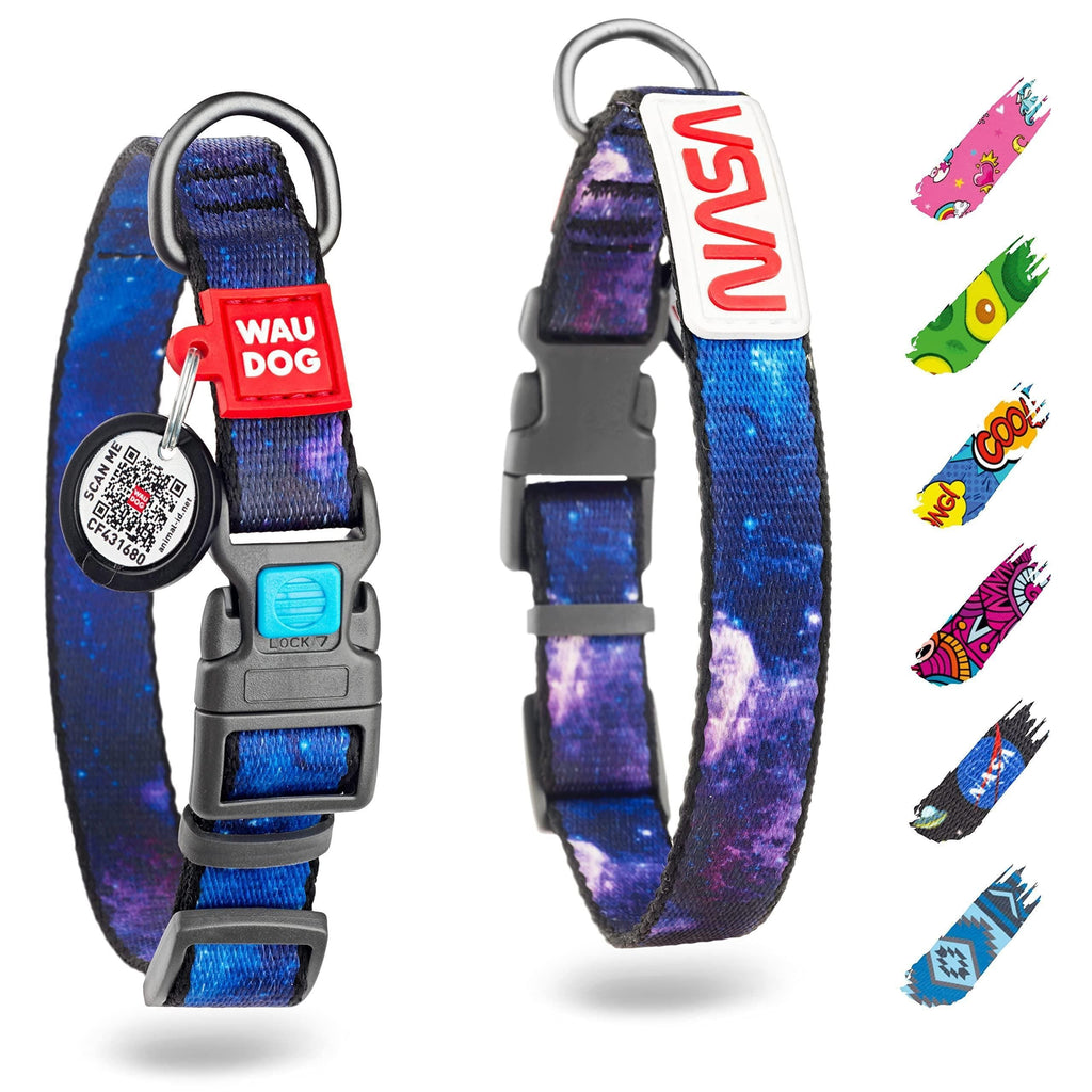 Nylon Dog Collar Adjustable for Large Dogs Small Medium Dogs for Boy Girl Dog Collars with Durable Plastic Buckle 12-19 inch Neck x 1 inch Wide Nasa Pattern