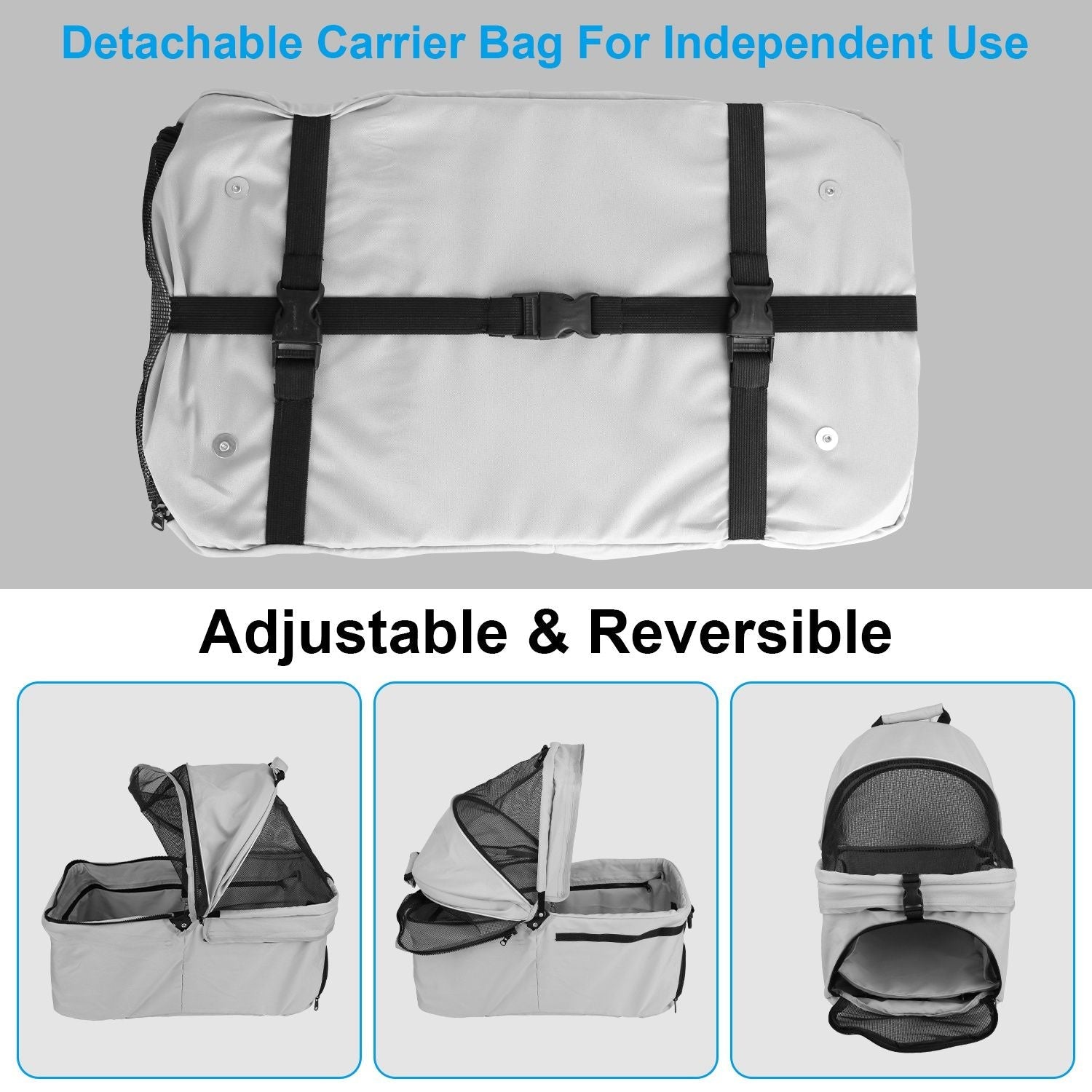 4 Wheels Pet Stroller Foldable Carrier Strolling Cart Travel Jogger with Removable Liner Storage