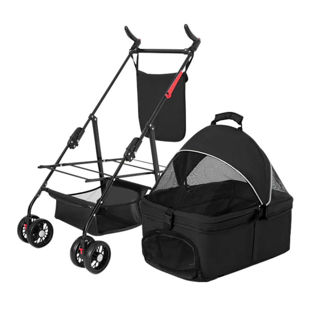 4 Wheels Pet Stroller Foldable Carrier Strolling Cart Travel Jogger with Removable Liner Storage