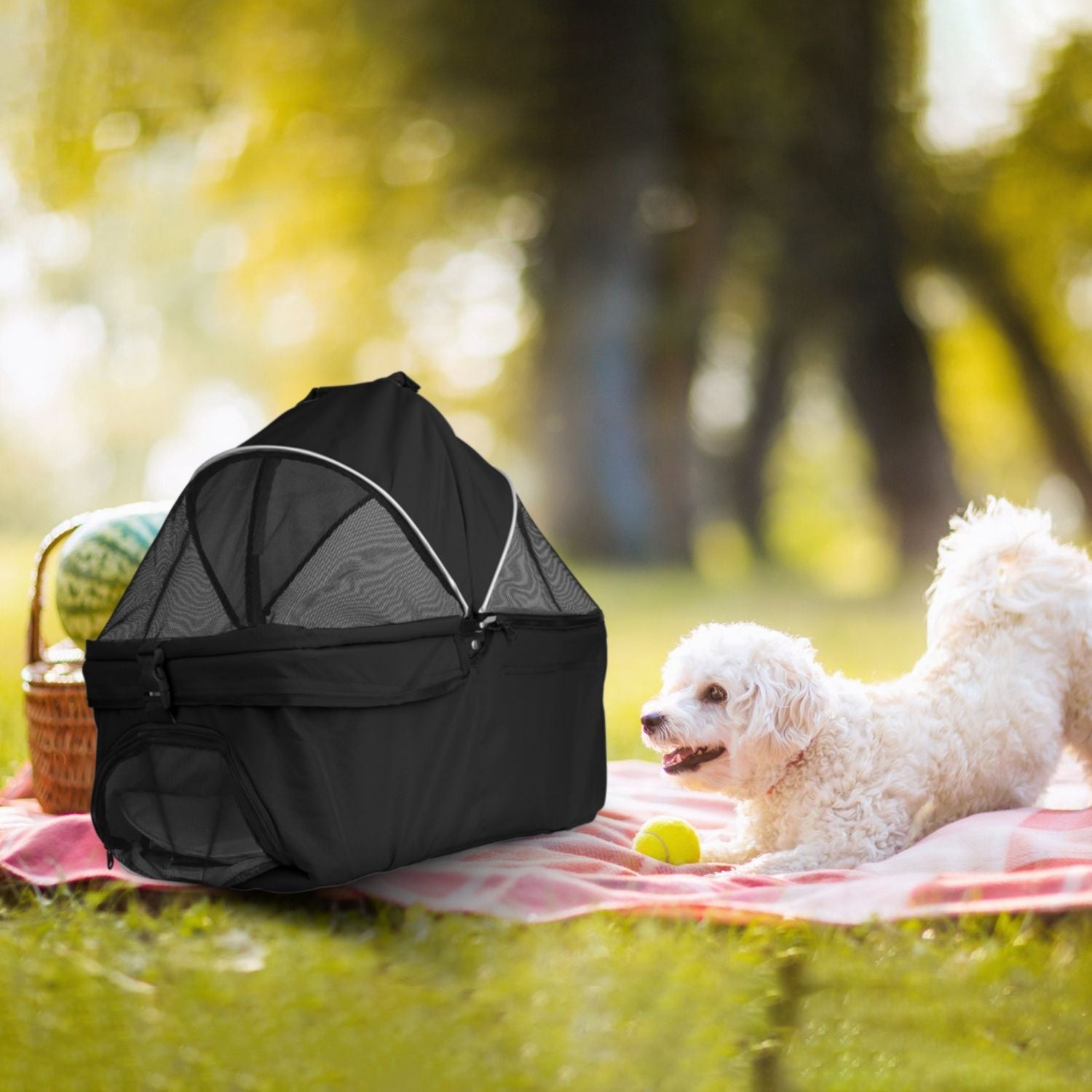4 Wheels Pet Stroller Foldable Carrier Strolling Cart Travel Jogger with Removable Liner Storage