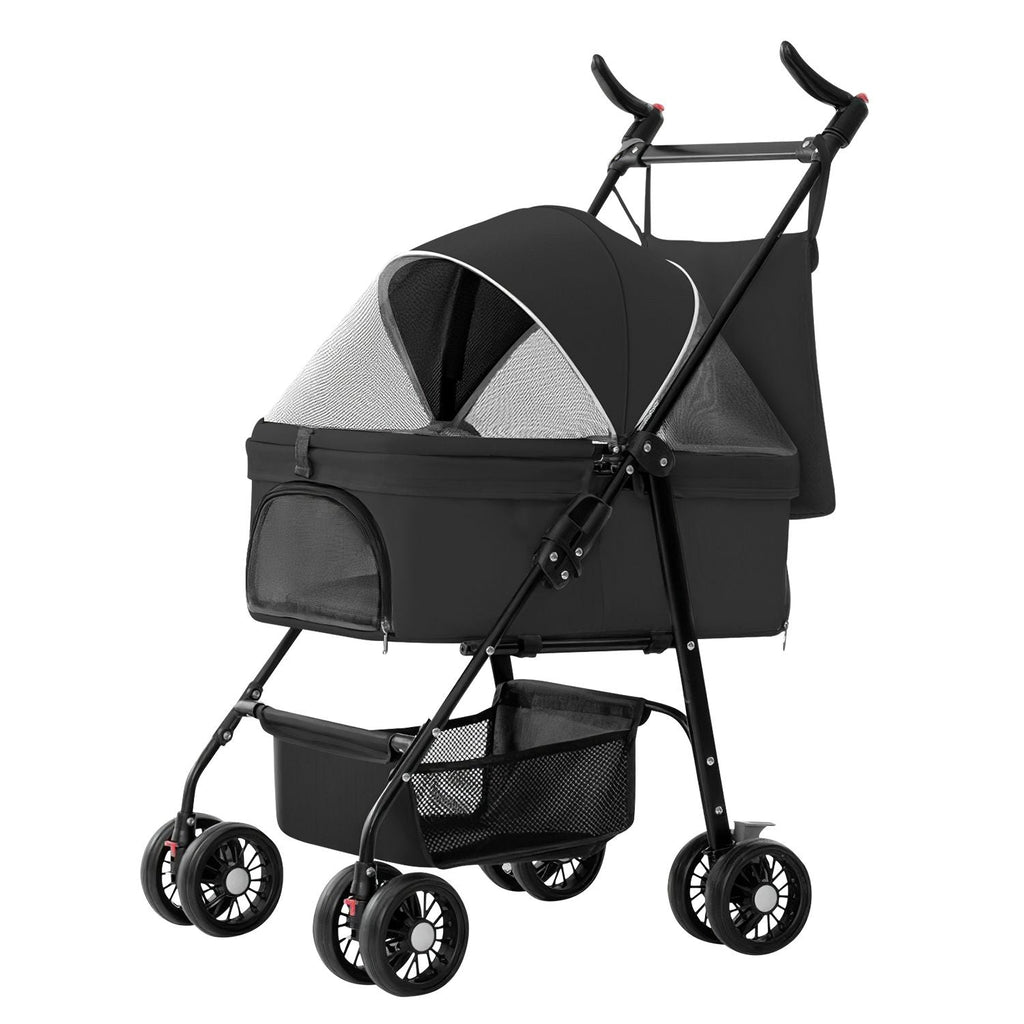 4 Wheels Pet Stroller Foldable Carrier Strolling Cart Travel Jogger with Removable Liner Storage