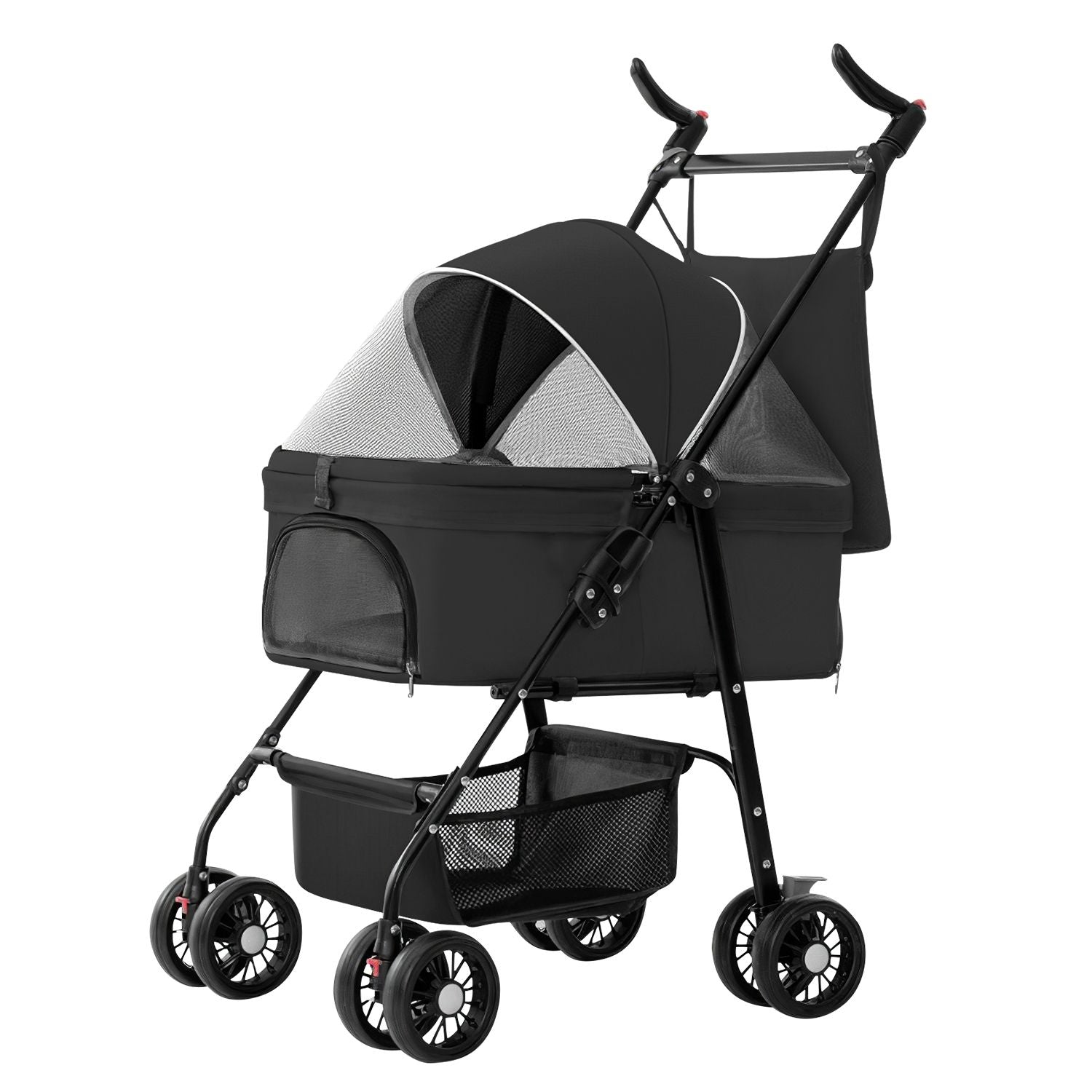 4 Wheels Pet Stroller Foldable Carrier Strolling Cart Travel Jogger with Removable Liner Storage