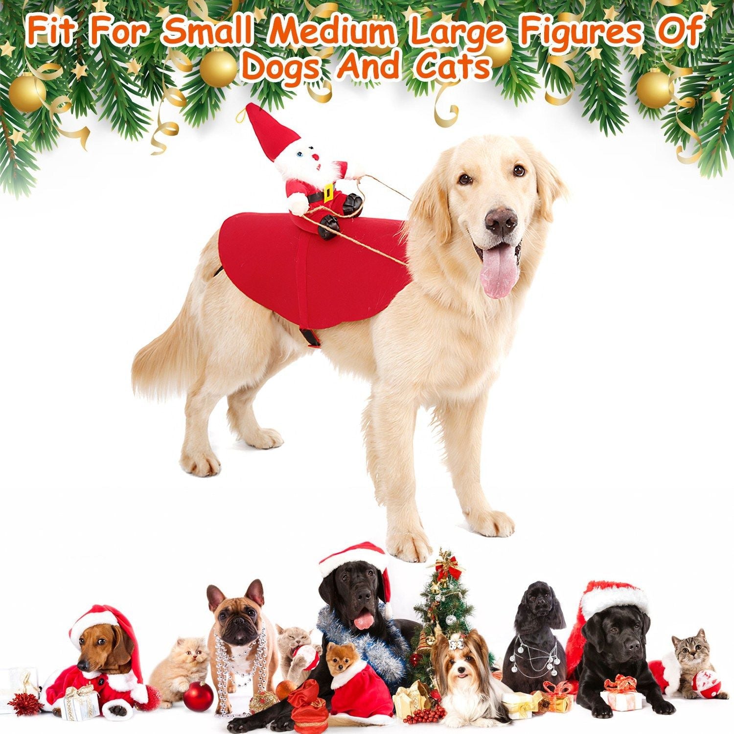 Pet Christmas Winter Coat Riding Santa Claus with Bell Cosplay Outfit