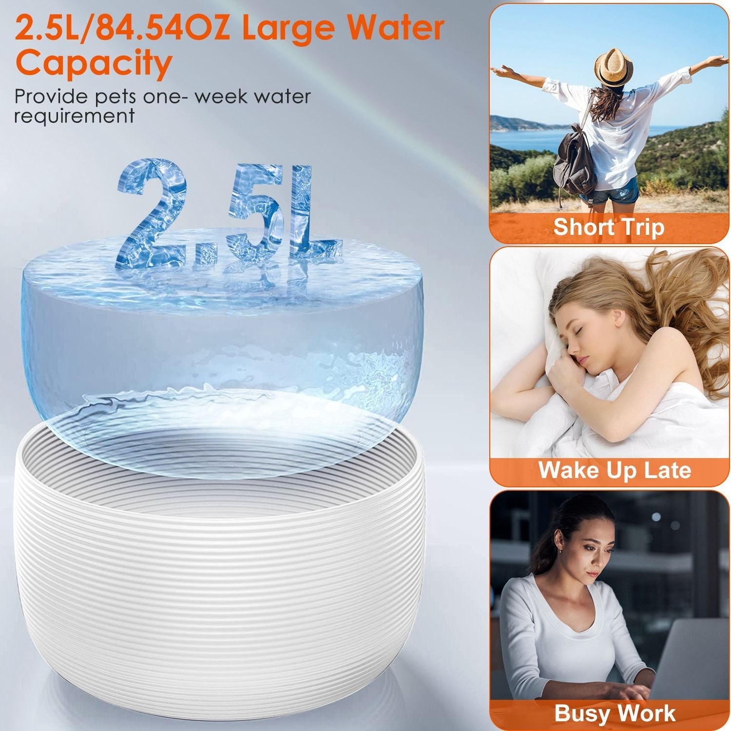 2.5L 84.54OZ Smart Pet Drinking Fountain with LED Light 7