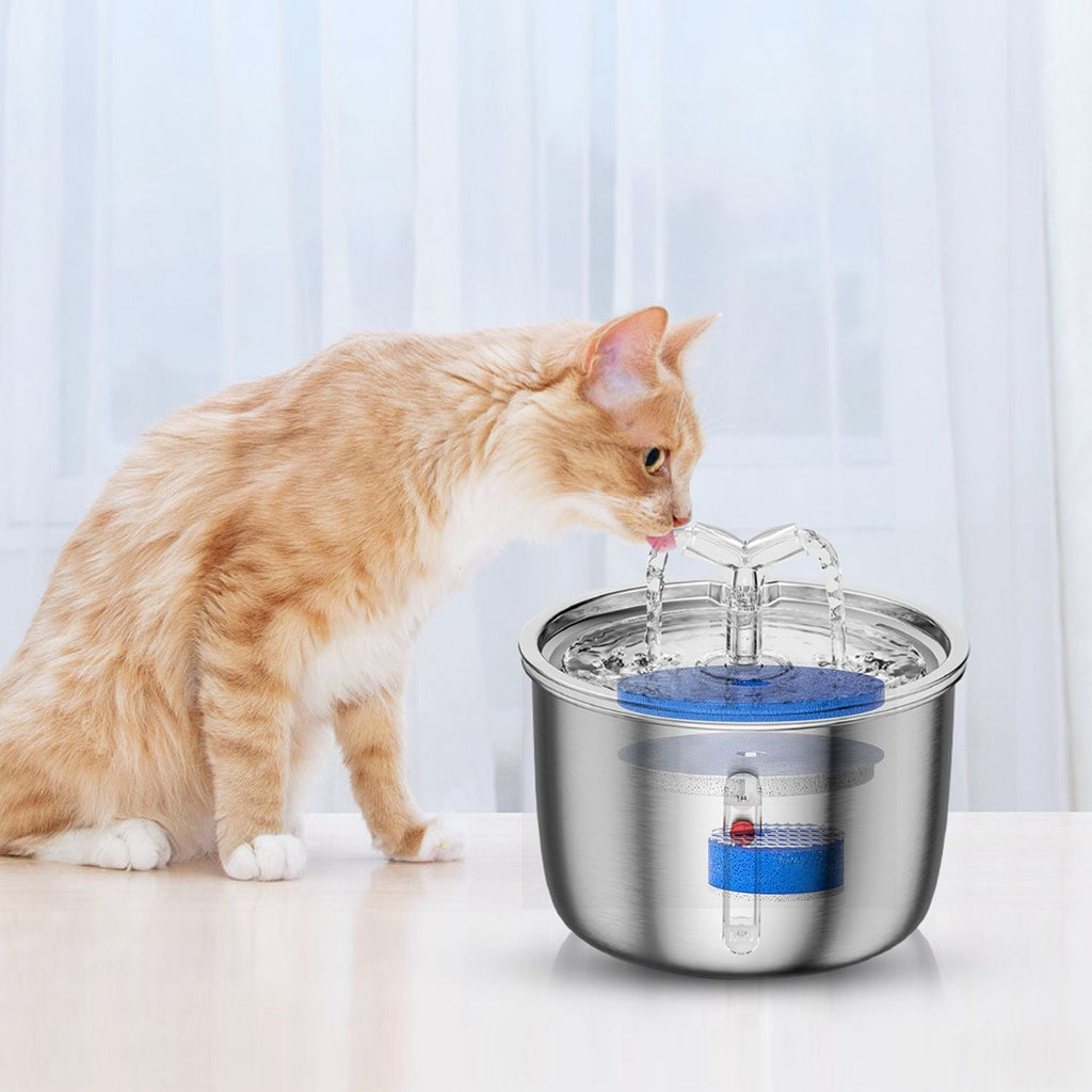 2L/67.6Oz Automatic Electric Stainless Steel Pet Drinking Fountain Water Dispenser
