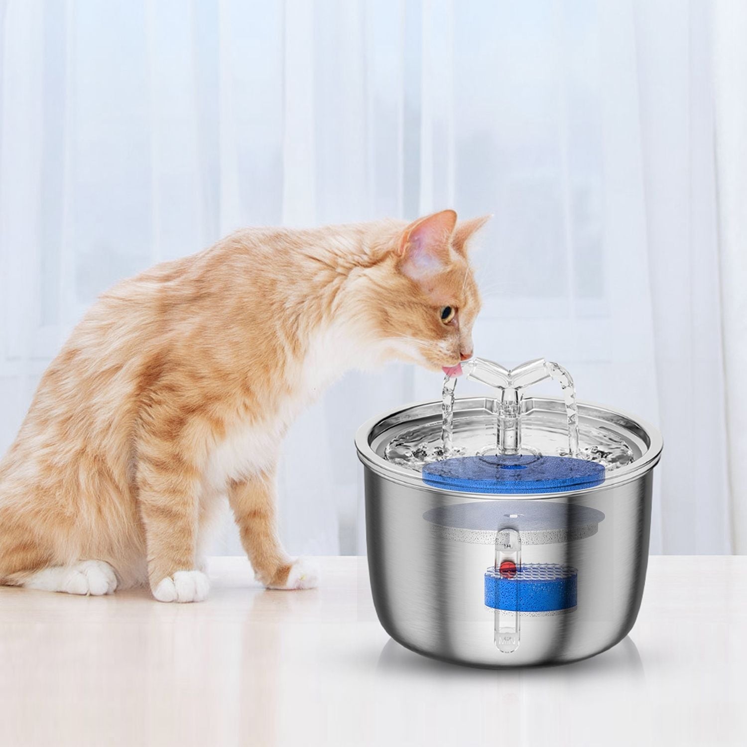 2L/67.6Oz Automatic Electric Stainless Steel Pet Drinking Fountain Water Dispenser