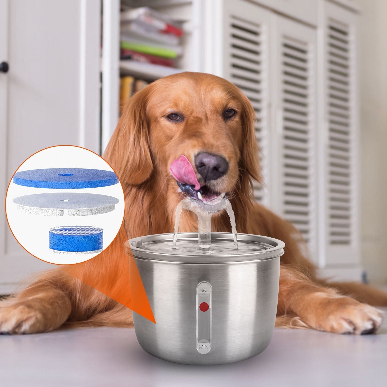 2L/67.6Oz Automatic Electric Stainless Steel Pet Drinking Fountain Water Dispenser