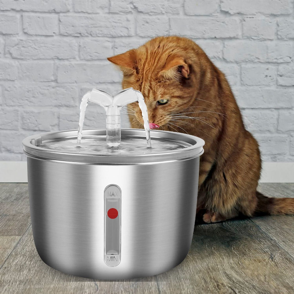 2L/67.6Oz Automatic Electric Stainless Steel Pet Drinking Fountain Water Dispenser