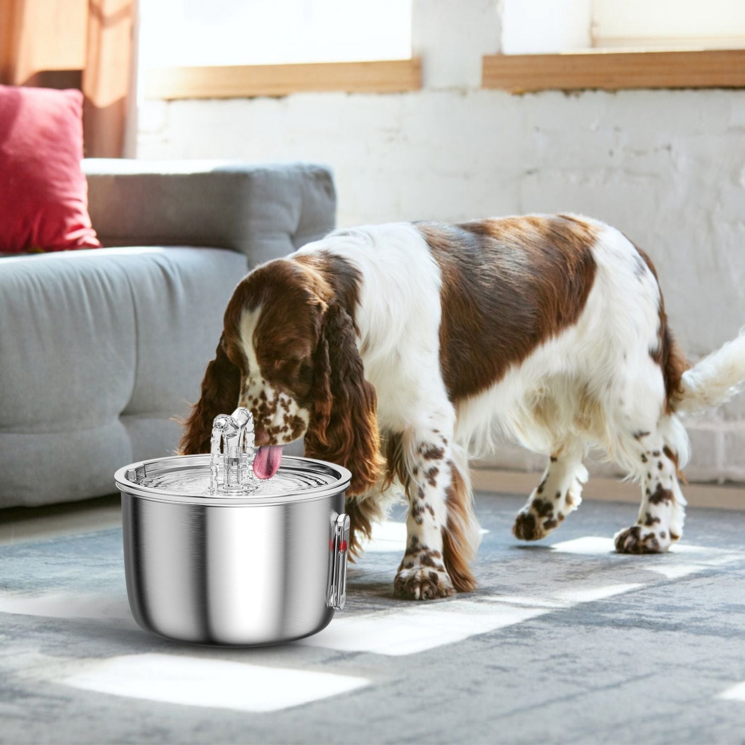 2L/67.6Oz Automatic Electric Stainless Steel Pet Drinking Fountain Water Dispenser