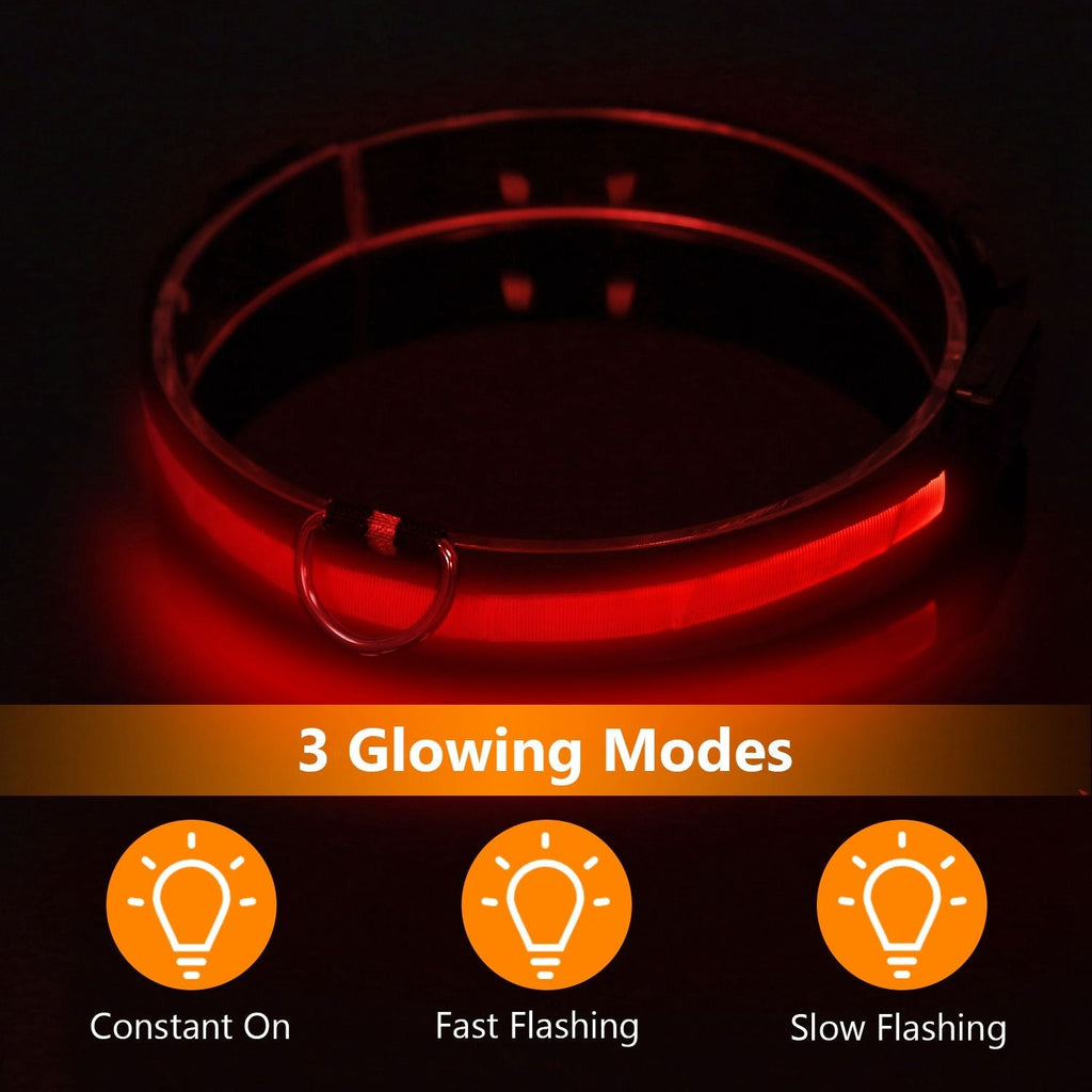 LED Dog Collar USB Rechargeable Adjustable Night Safety Flashing Luminous Light up