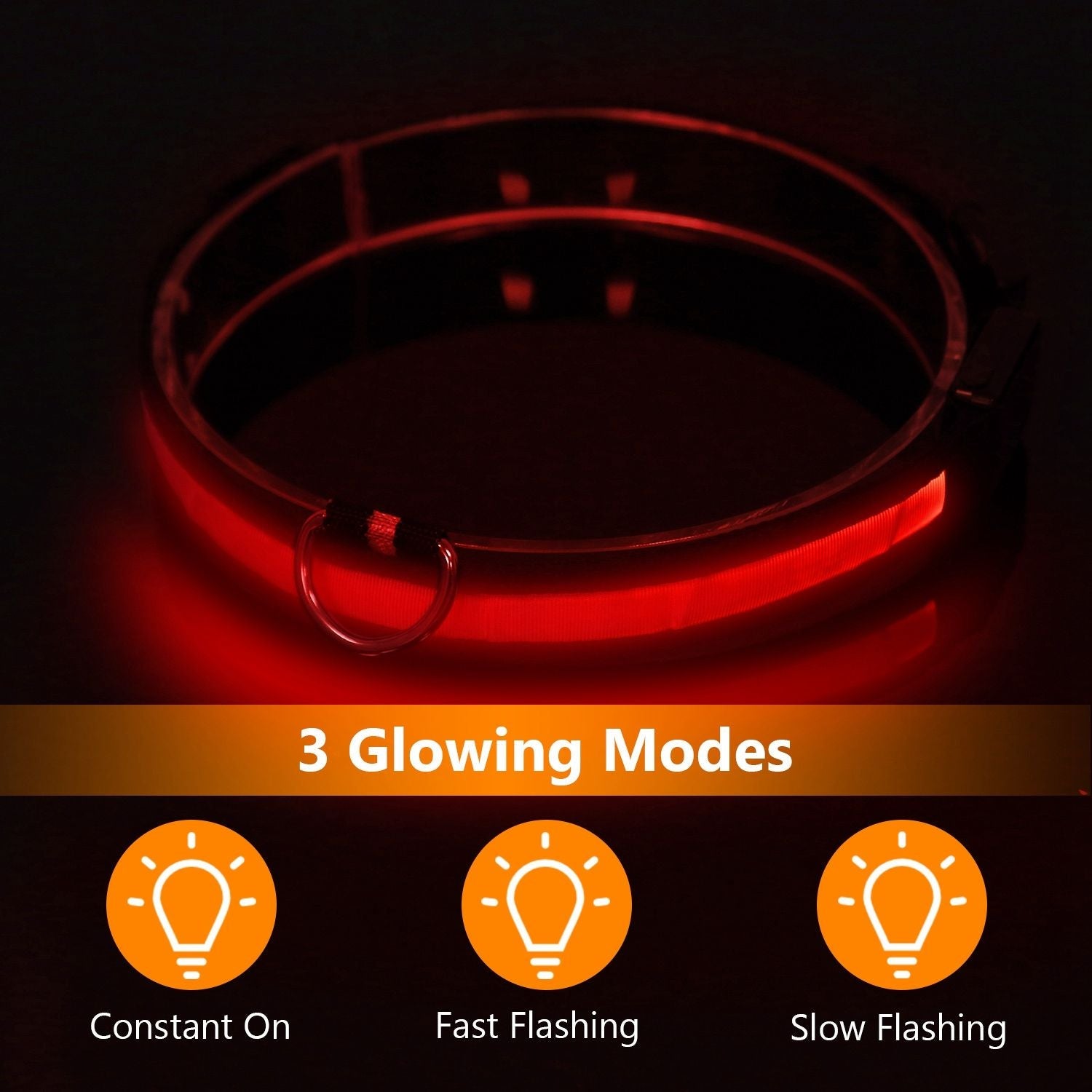 LED Dog Collar USB Rechargeable Adjustable Night Safety Flashing Luminous Light up