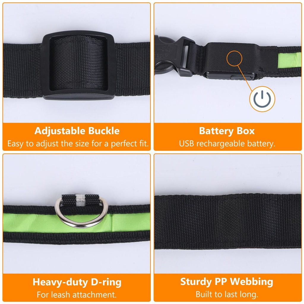 LED Dog Collar USB Rechargeable Adjustable Night Safety Flashing Luminous Light up