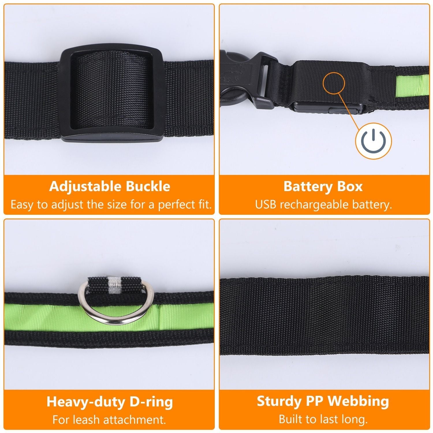 LED Dog Collar USB Rechargeable Adjustable Night Safety Flashing Luminous Light up
