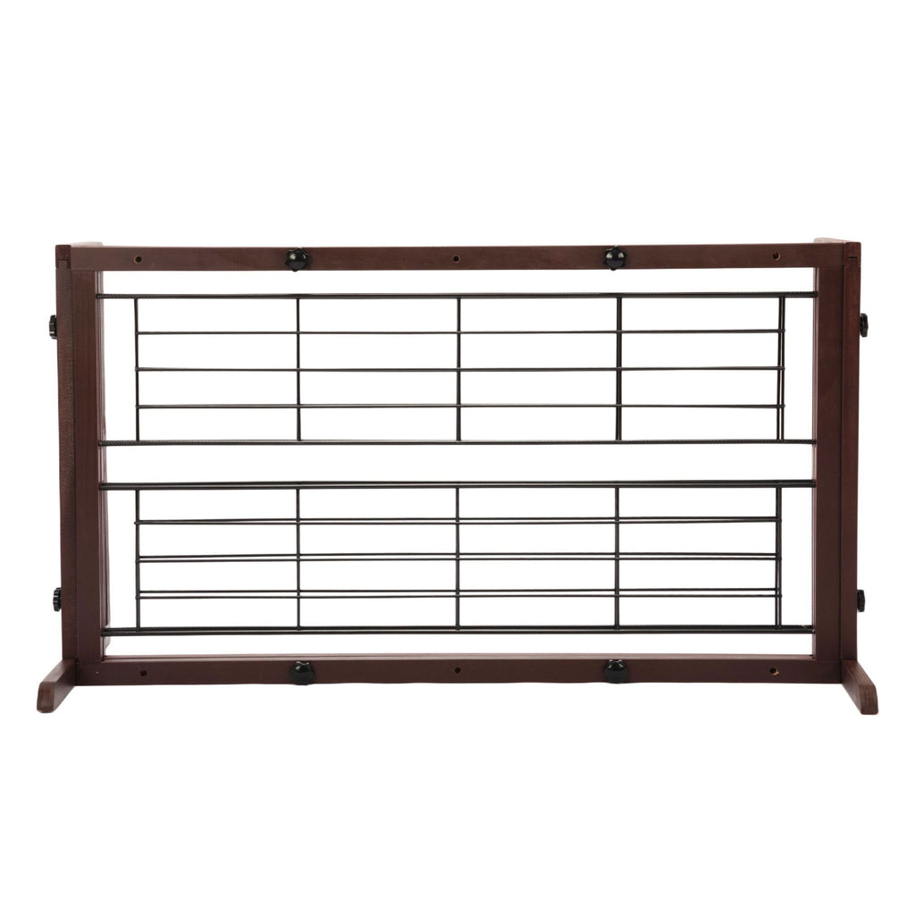 38"-71" Adjustable Wooden Pet Gate for Dogs, Indoor Freestanding Dog Fence for Doorways, Stairs, Deep Brown
