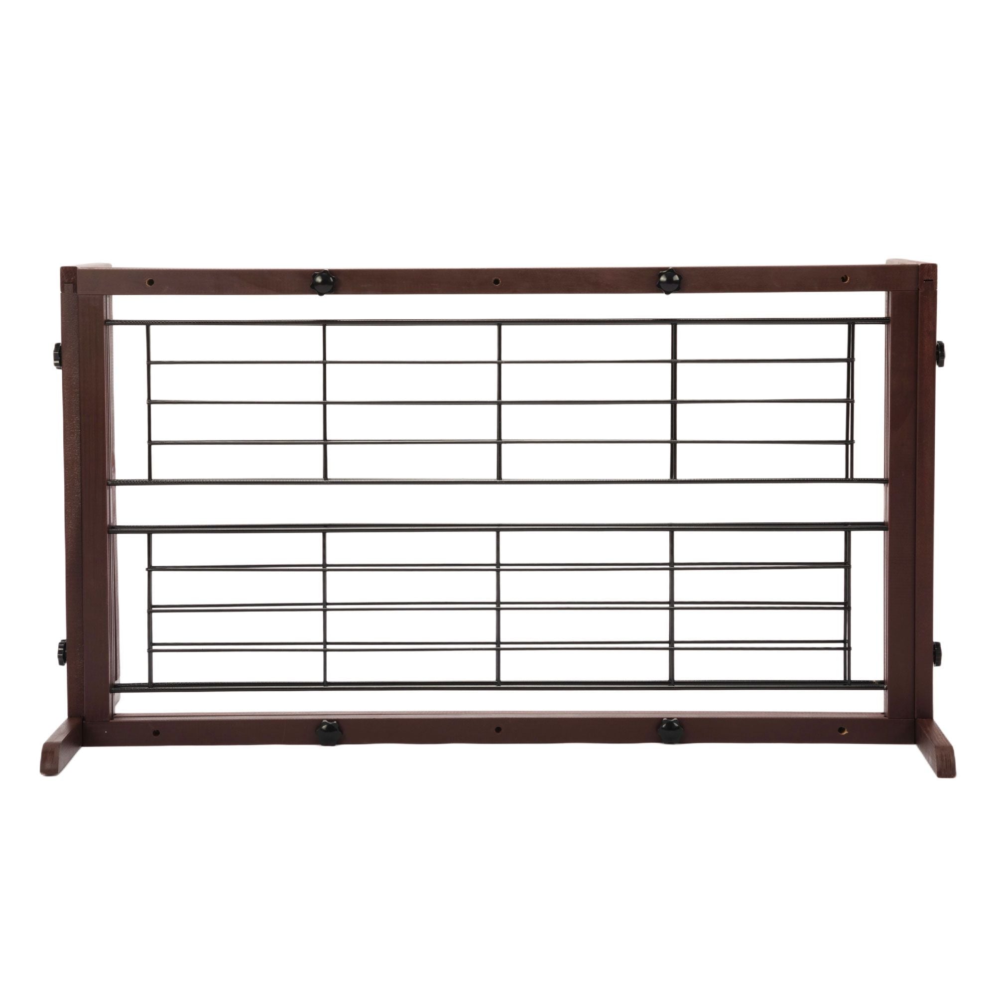 38"-71" Adjustable Wooden Pet Gate for Dogs, Indoor Freestanding Dog Fence for Doorways, Stairs, Deep Brown