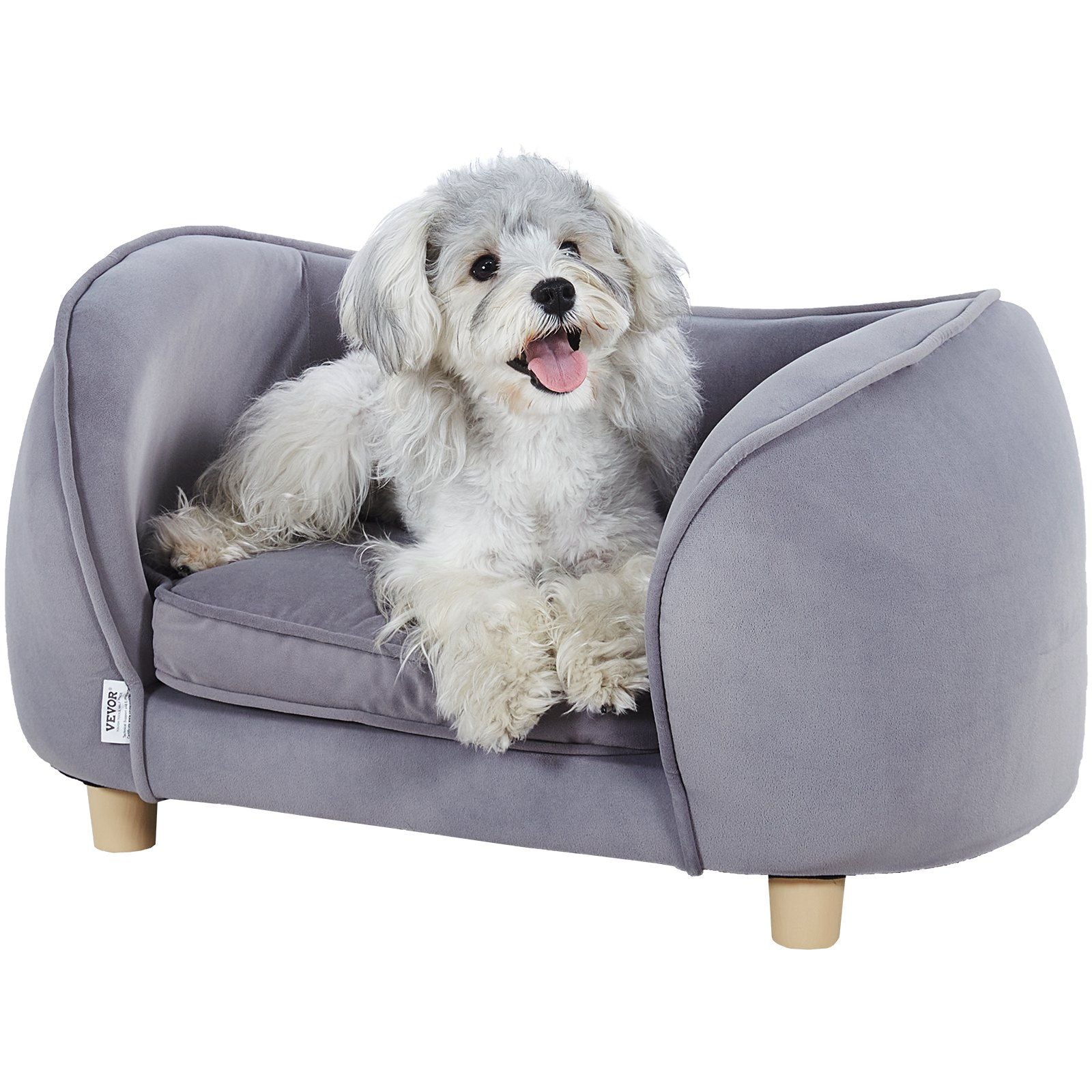 VEVOR Pet Sofa, Dog Couch for Small Dogs and Cats, Soft Velvety Dog Sofa Bed, 66 lbs Loading Cat Sofa, Dark Grey