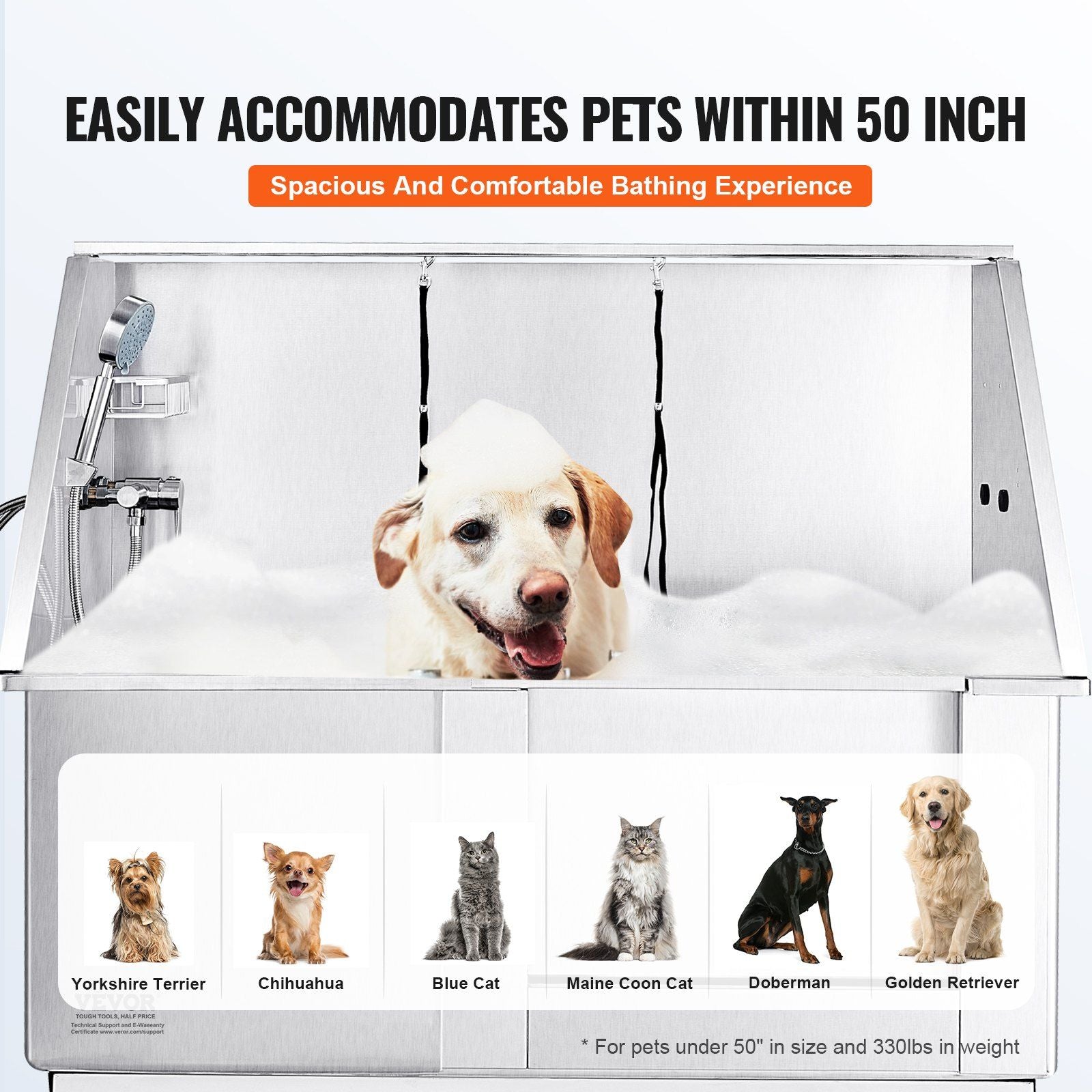 VEVOR 50" Pet Dog Bathing Station Electric Height Adjustment, Professional Stainless