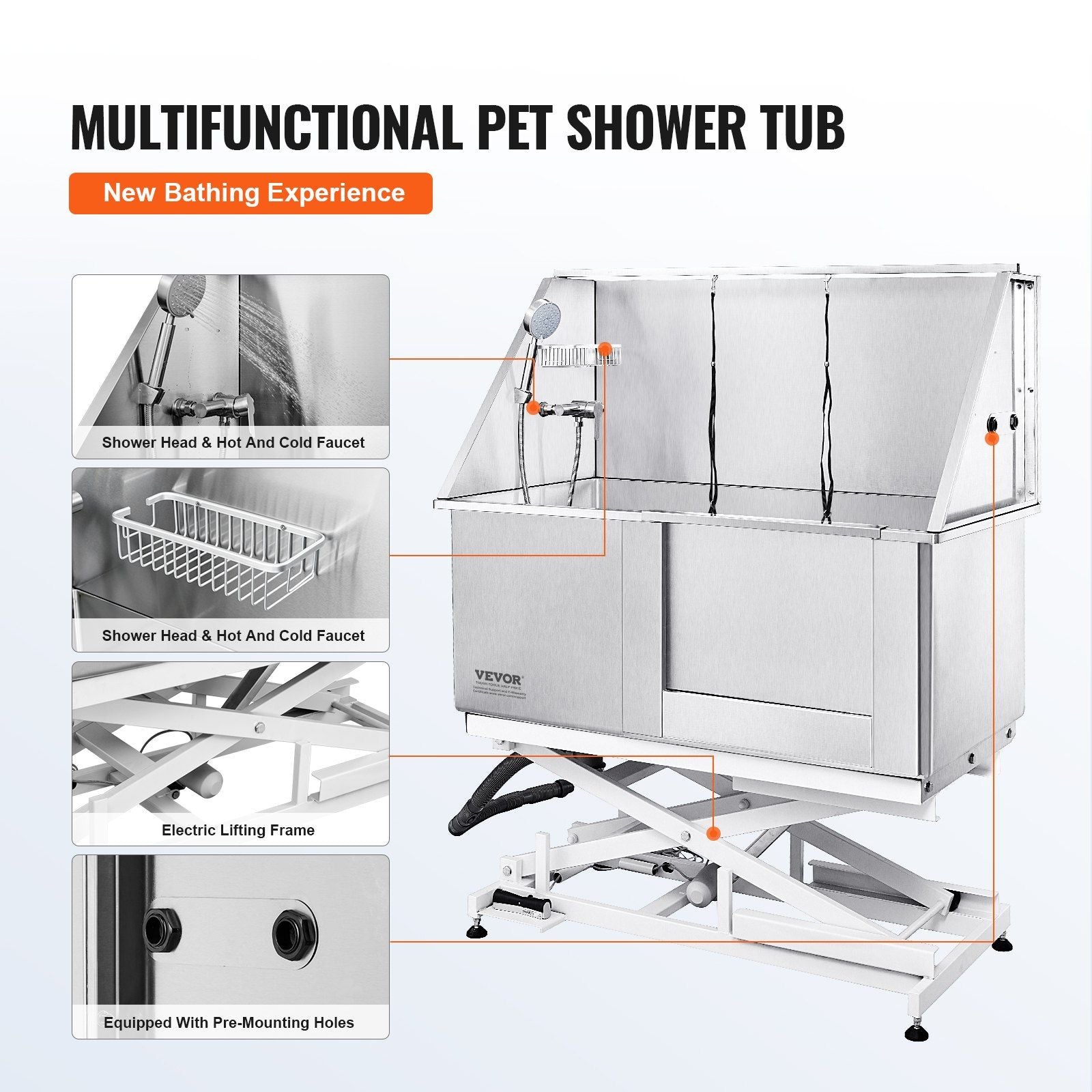 VEVOR 50" Pet Dog Bathing Station Electric Height Adjustment, Professional Stainless