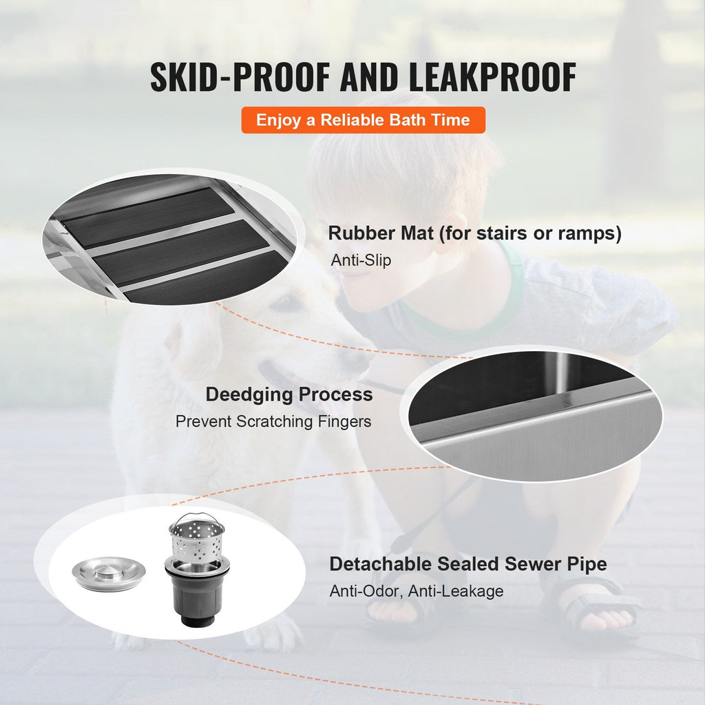 VEVOR Professional Stainless Steel Pet Dog Bathing Station w/ Ramp