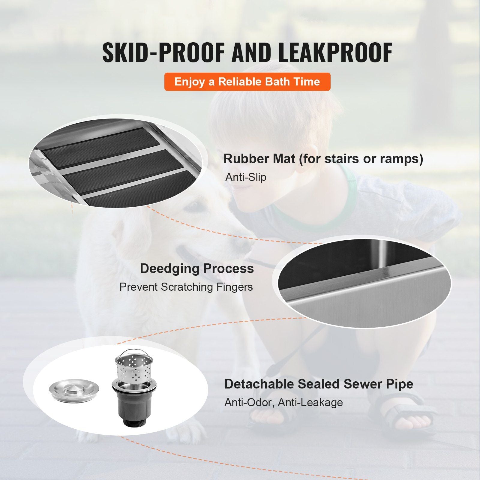 VEVOR Professional Stainless Steel Pet Dog Bathing Station w/ Ramp