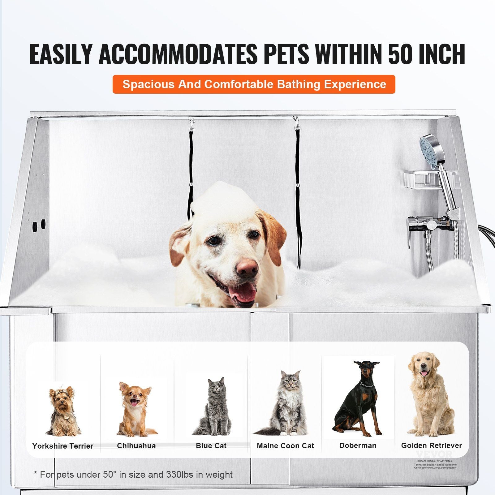 VEVOR 50" Pet Dog Bathing Station Electric Height Adjustment, Professional Stainless