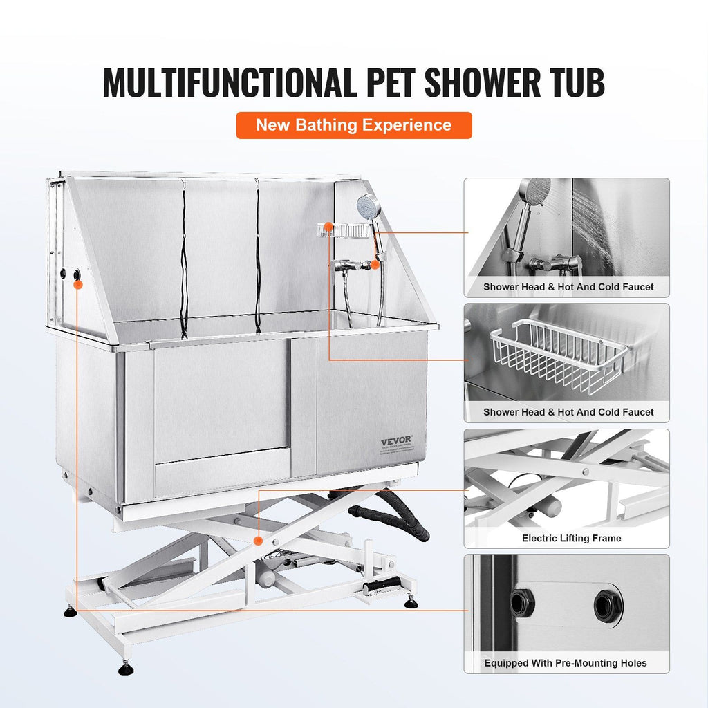 VEVOR 50" Pet Dog Bathing Station Electric Height Adjustment, Professional Stainless