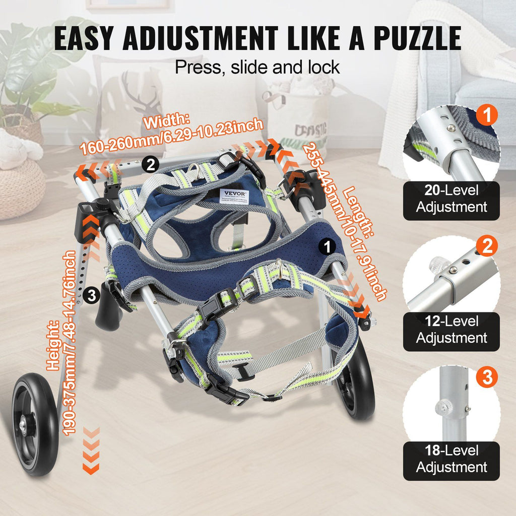 VEVOR 2 Wheels Dog Wheelchair for Back Legs, Pet Wheelchair Lightweight & Adjustable Assisting