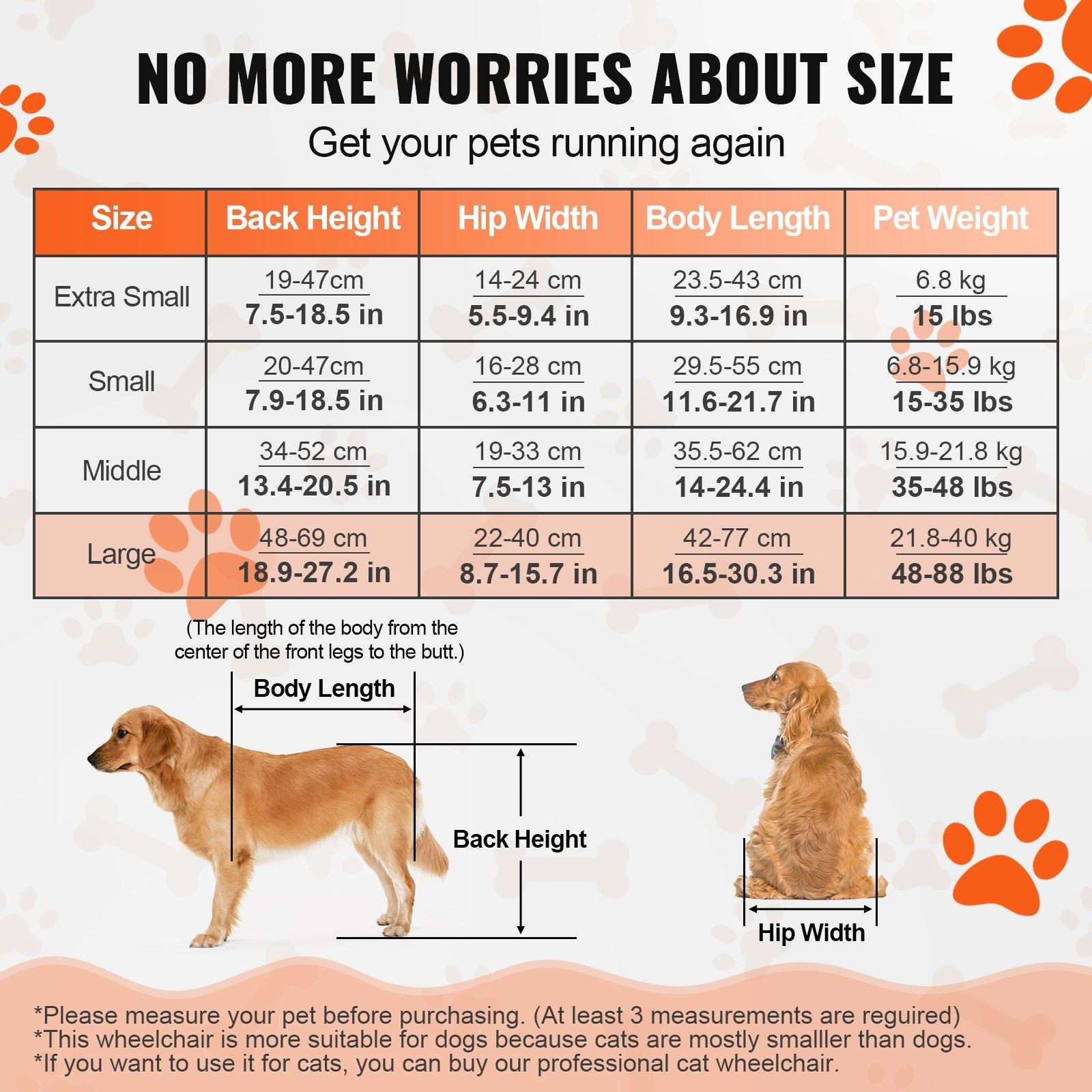 VEVOR 2 Wheels Dog Wheelchair for Back Legs, Pet Wheelchair Lightweight & Adjustable Assisting