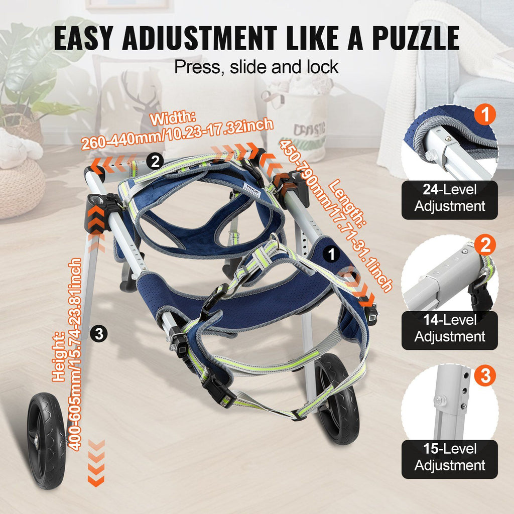 VEVOR 2 Wheels Dog Wheelchair for Back Legs, Pet Wheelchair Lightweight & Adjustable Assisting