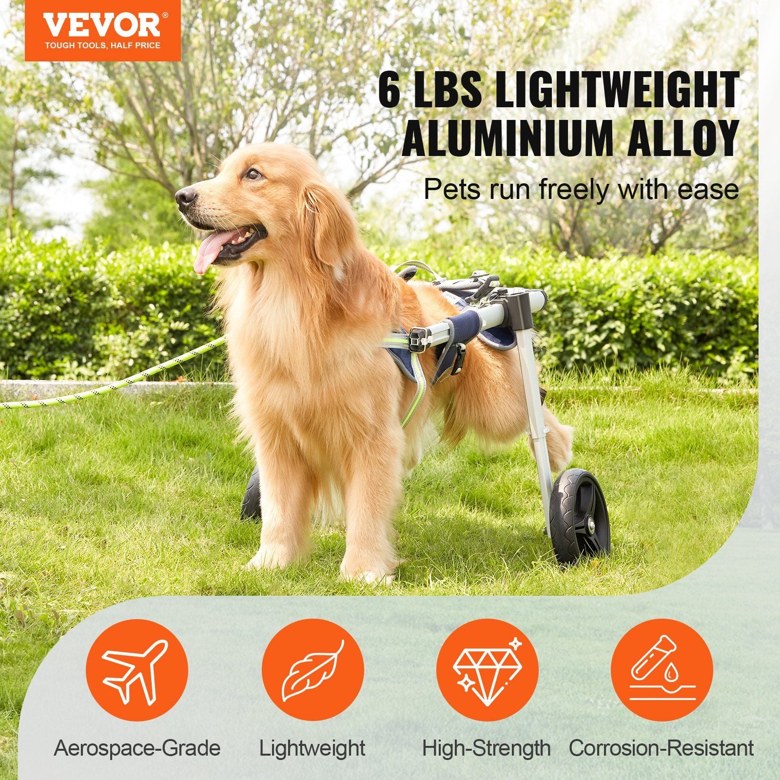 VEVOR 2 Wheels Dog Wheelchair for Back Legs, Pet Wheelchair Lightweight & Adjustable Assisting